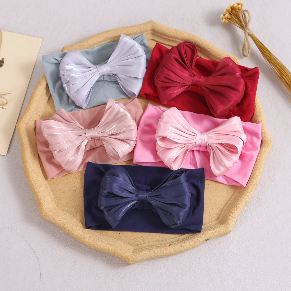 

24pc/lot Newborn Kid Satin Hair Bow Headband Infant Solid Chiffon Hair Bow on Wide Nylon Headband for Baby Girl Hair Accessories