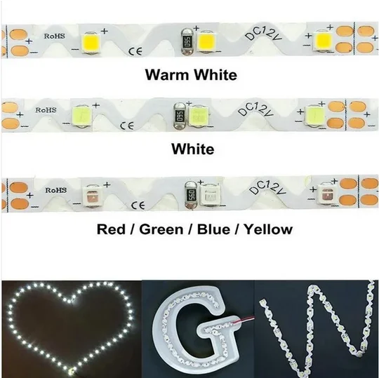 

12V S Shape LED Strip Light Tape 2835 Flexible LED Light Lamp Warm White Light 60LED/m 5m Bending Channel Letter S Type