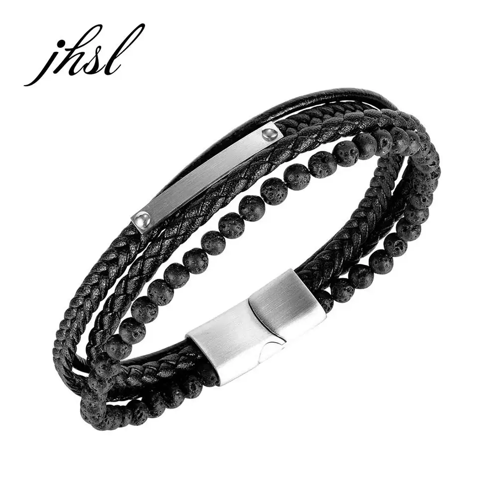 

JHSL Trendy Male Men Statement Black Wrap Bracelets & Bangles High Quality Leather Party Gift PH1426