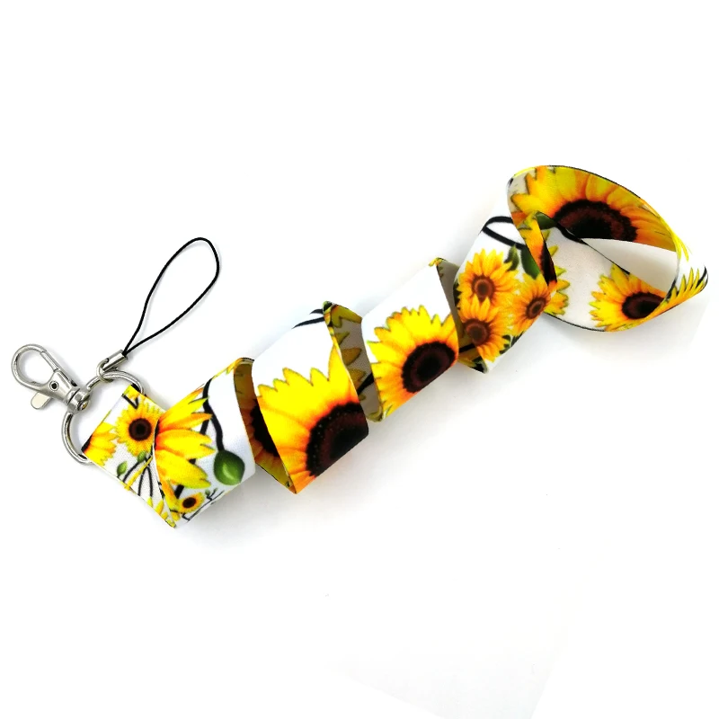 Sunflower Keychain Lanyards for Keys Neck Strap ID Card Badge Holder Mobile Phone Rope Necklace Webbing Ribbon Cuello Decor