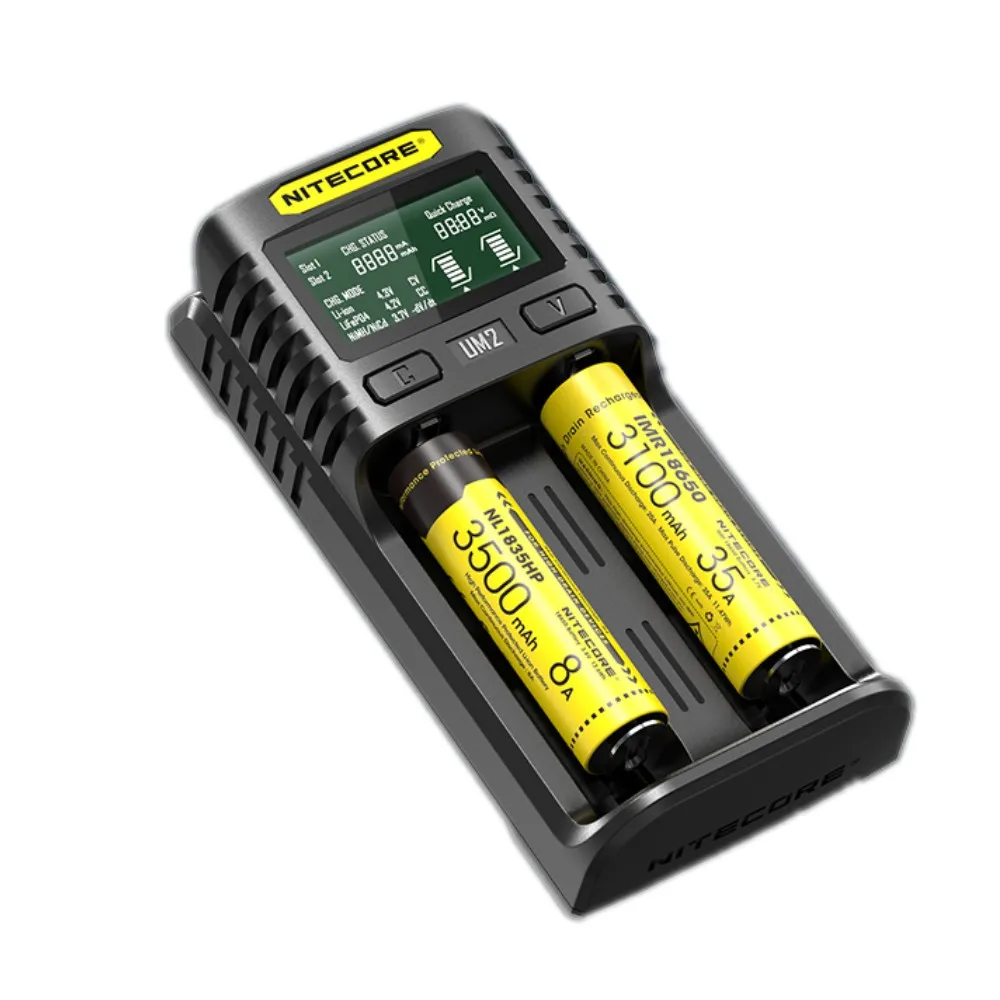 NITECORE UM2 UM4 Automatic Universal Quick Charger Intelligent USB Dual-Slot Charger LCD Display Li-ion IMR Battery 18650 21700