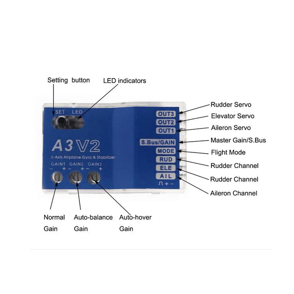 3 Axis Gyro A3 V2 Aeroplane Flight Controller Stabilizer for RC Airplane Fixed-wing Copter