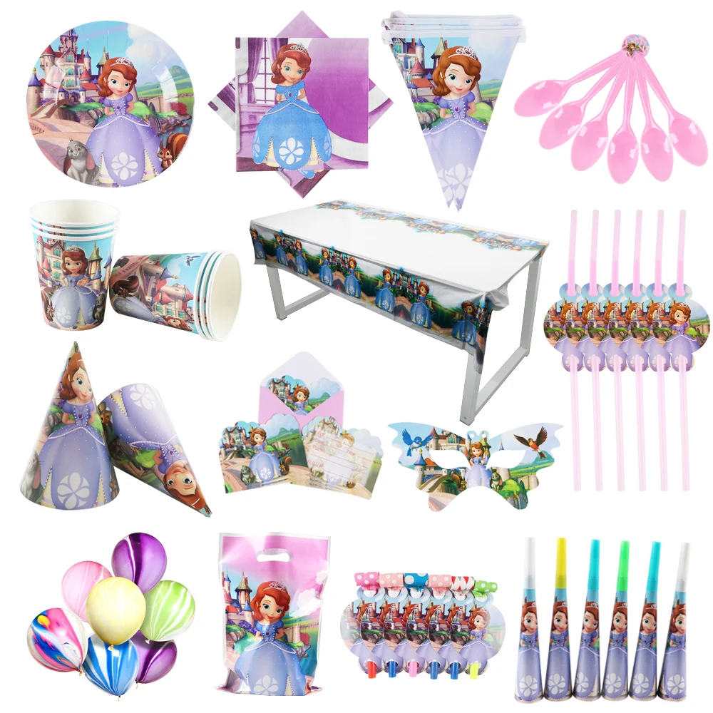 Taza de papel desechable de Princesa Sofía, platos, servilletas, decoración para fiesta de cumpleaños, Baby Shower, gran oferta, alta calidad