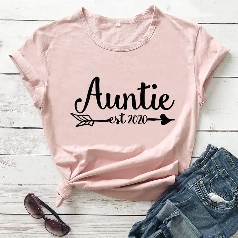 

Auntie Est Since 2020 Shirt New Arrival Women Summer Funny Casual 100%Cotton T-Shirt Gift for Auntie Shirts Aunt to be Gift