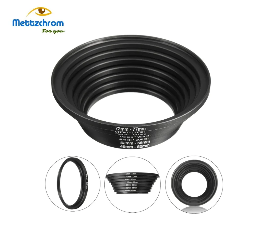 Mettzchrom 1 set 7-in-1 49 52 55 58 62 67 72 77mm Metal Step Up Rings Lens Adapter Filter Set