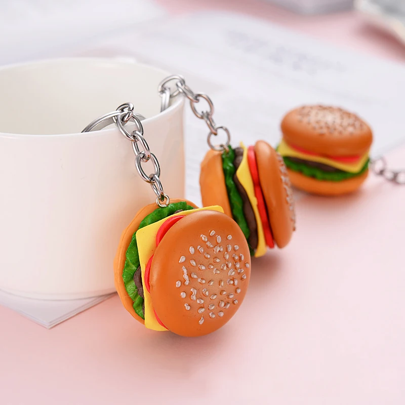 1Pcs Creative Hamburger Keychain Resin Keychain For Friend Gift Cute Simulation Food Bag Pendant Accessory Keychain Car Keychain