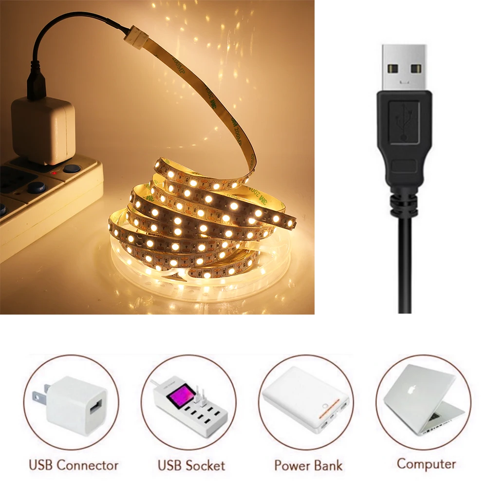 USB LED Strip Light 5050 5V DC TV Backlight Flexible LED Tape Light Ribbon 1m 2m 3m 4m 5m Strip DIY Home Decoration