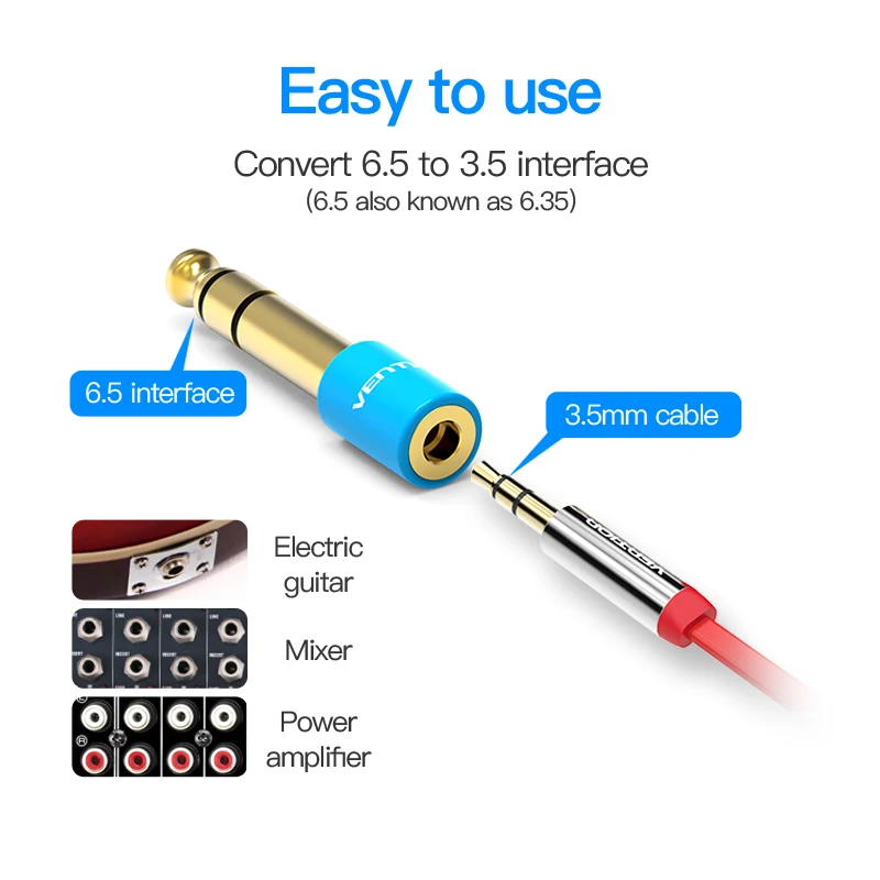 Vention Guitar 6.5mm Male to Jack 3.5mm Female Audio Adapter 6.35 to 3.5 Converter for Microphone Speaker Audio Amplifier