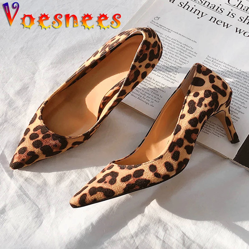 Voesnees 2021 New Pointed Toe Women Shoes Spring Autumn   Fashion Leopard Print Pumps Stiletto Shallow Mouth Nightclub High Heel