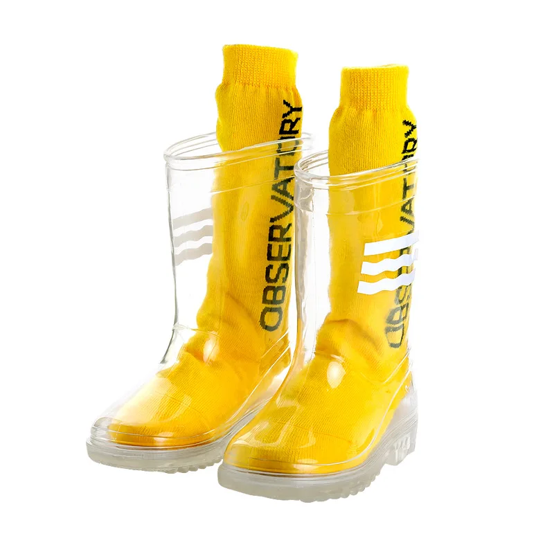 Child Boys Girls Rainboots Kids Transparent Waterproof Rain Shoes Students Child Baby Toddler Rain Boots Non-slip Size 24-32