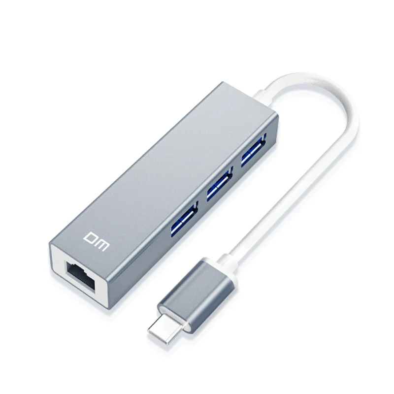 Type C To 3 Port USB3.0 High Speed HUB With 1000mbps Ethernet Port CHB013 Support 1TB HDD Transfer Speed Up To 300mb/s