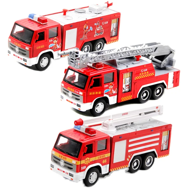 Ladder fire truck toy,1:32 alloy pull back fire and rescue water sprayer model,high simulation can spray water toys,wholesale