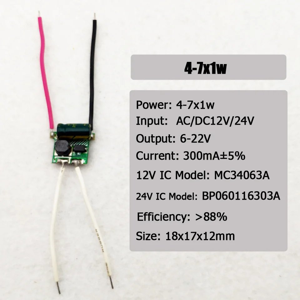 20pc LED Driver AC/DC12V/24V 300mA 600mA 3x1W 3x2W 3x3W 4-7W 5CM Cable PCB LED Power Supply Lighting Transformer For light Bulbs