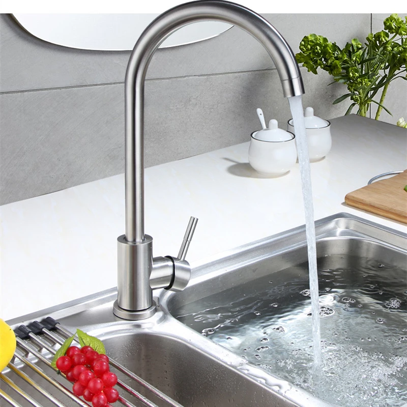 

Kitchen Faucet Black/Silver Stainless Steel Single Handle Sink Faucet Deck Mounted Cold Hot Water Crane Sink Mixer Taps Torneira