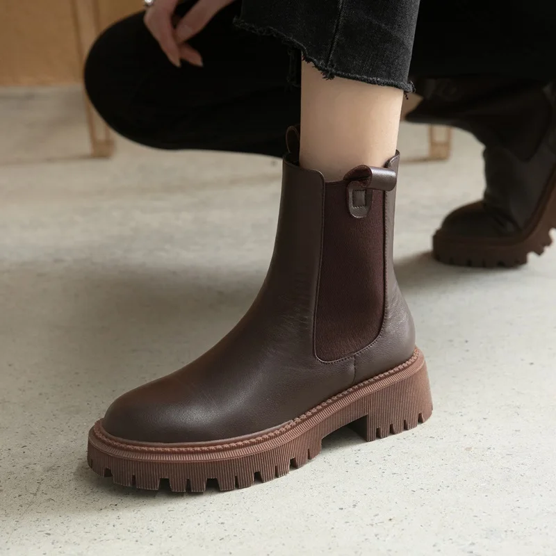 MORAZORA 2022 New Cow Leather Chelsea Boots Women Slip On Ankle Boots Brown Fashion Genuine Leather Boots Ladies Fashion Shoes