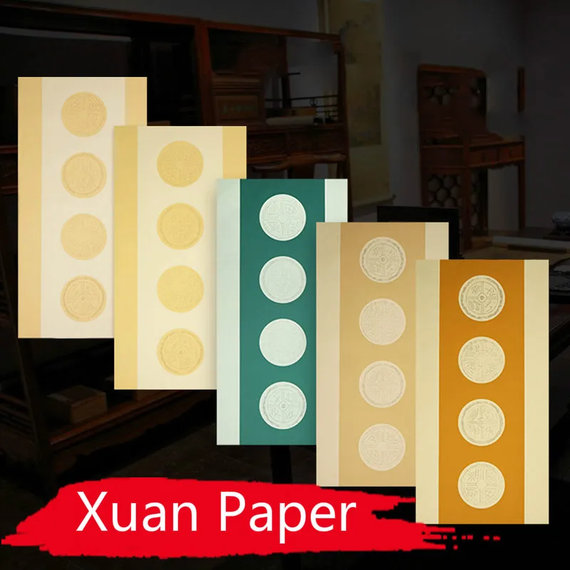 

Batik Xuan Paper Colorful 4-Characters Chinese Couplets Rice Paper 10sheets 34*70cm Calligraphy Brush Half-Ripe Xuan Paper