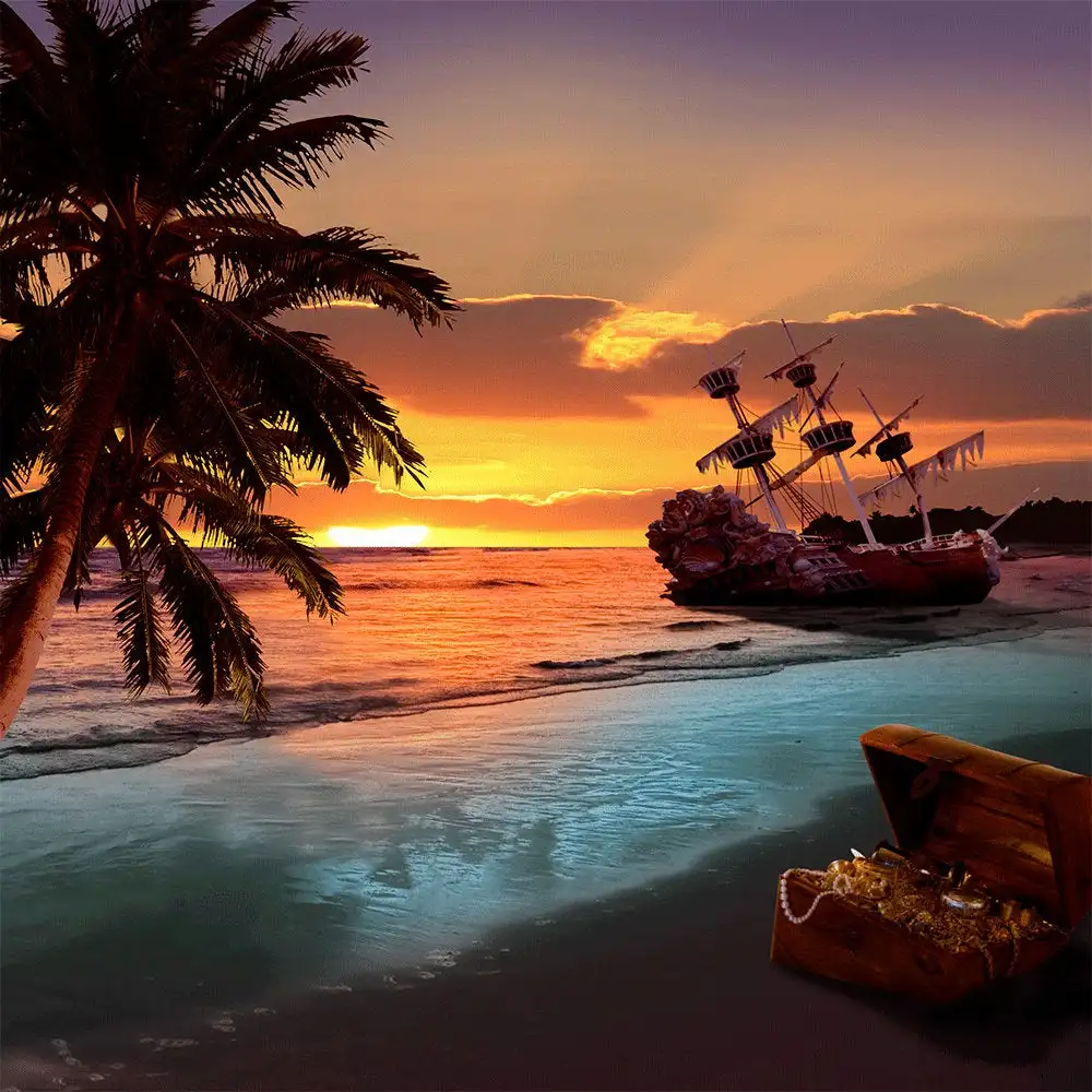 shipwreck goonies pirate palm tree sea ocean pirate ship backdrops Vinyl cloth High quality Computer print wall background