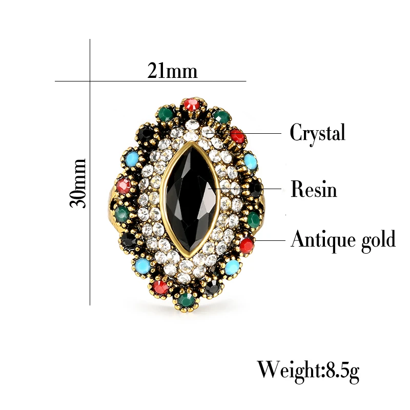 Kinel 2020 New Fashion Green Stone Ring Vintage Jewelry Antique Gold Covered With White Crystals Rings For Woman Luxury Gift