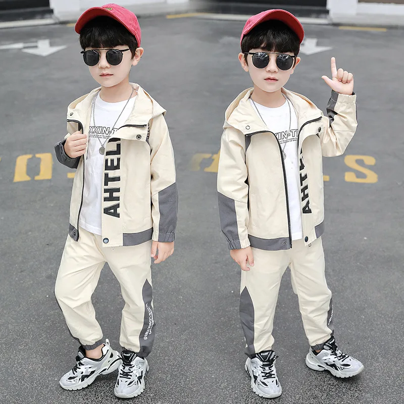 Fashion Spring Autumn Children\'s Clothes Baby Boys Coat + Pants 2pcs/Set Kids School Beach Costume Teenage Clothing High Quality