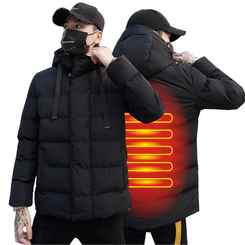 

Fashion Heated Winter Warm Jackets USB Heating Padded Jackets Smart Thermostat Pure Color Hooded Heated Clothing Waterproof