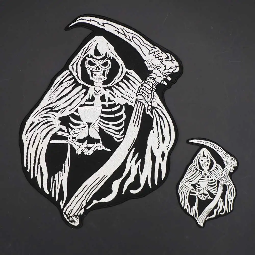 Large Sickle Grim Reaper Embroidery Punk Skull Patches Clothes Stickers Apparel Accessories Badge