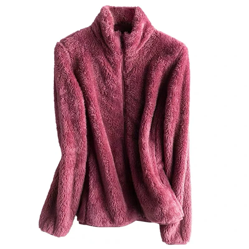 2020 New Double-sided Coral Fleece Girl Sweatshirt Fashion Warm Casual Pure Color Lamb Plush Fleece Thickened Zipper Ladies Coat