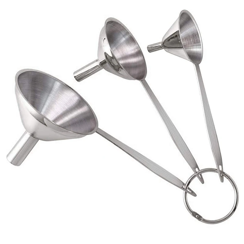 3 In 1 Funnels For Filling Bottles Stainless Steel Small Kitchen Funnel Set For Transferring Essential Oils Liquid