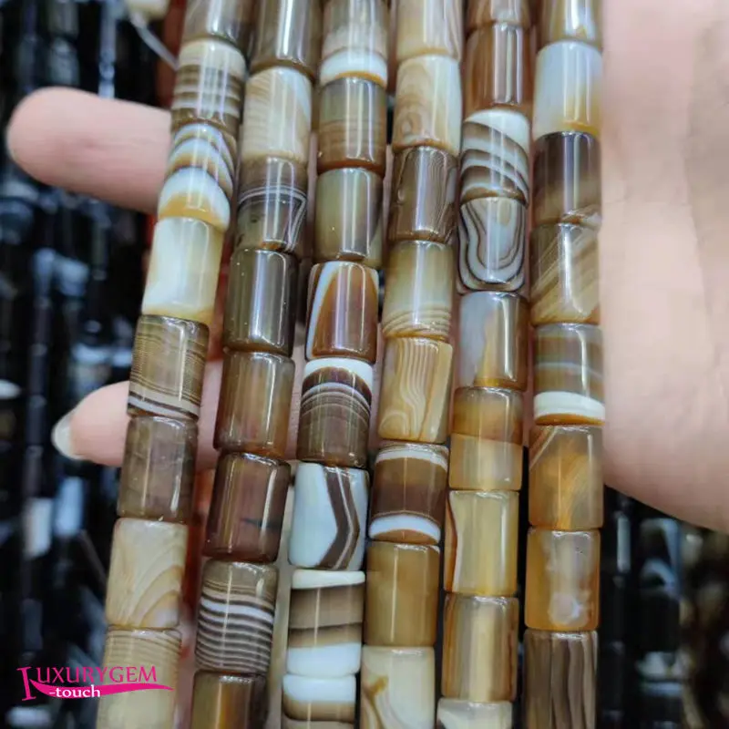 Natural Banded Agates Stone Spacer Loose Beads 8x12/10x14mm Smooth Column Shape DIY Jewelry Making 38cm wk416