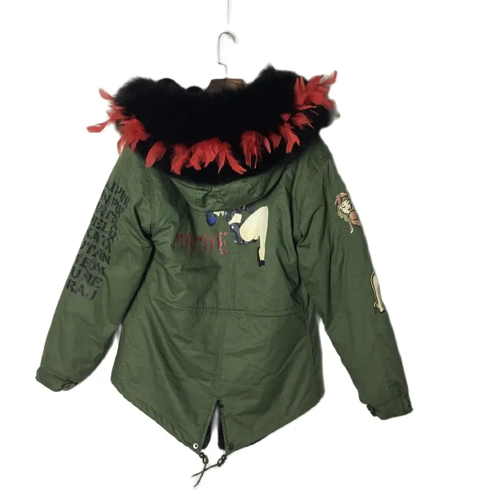 Newest Style Khkai Short Parka With Pattern Top Brand Jacket Winter Warm Fake Fur Lined Plus Size Design