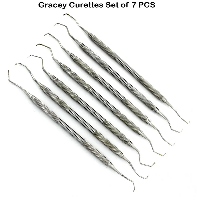 Dental Gracey curettes Set of 7 Periodontal Scaler Calculus Stainless Steel