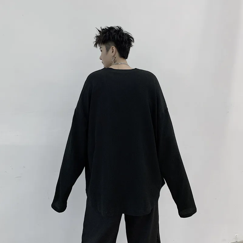 Men's T shirt Spring style long sleeve folding casual loose T-shirt Men's pullover large size men's T hip hop dance hip-hop