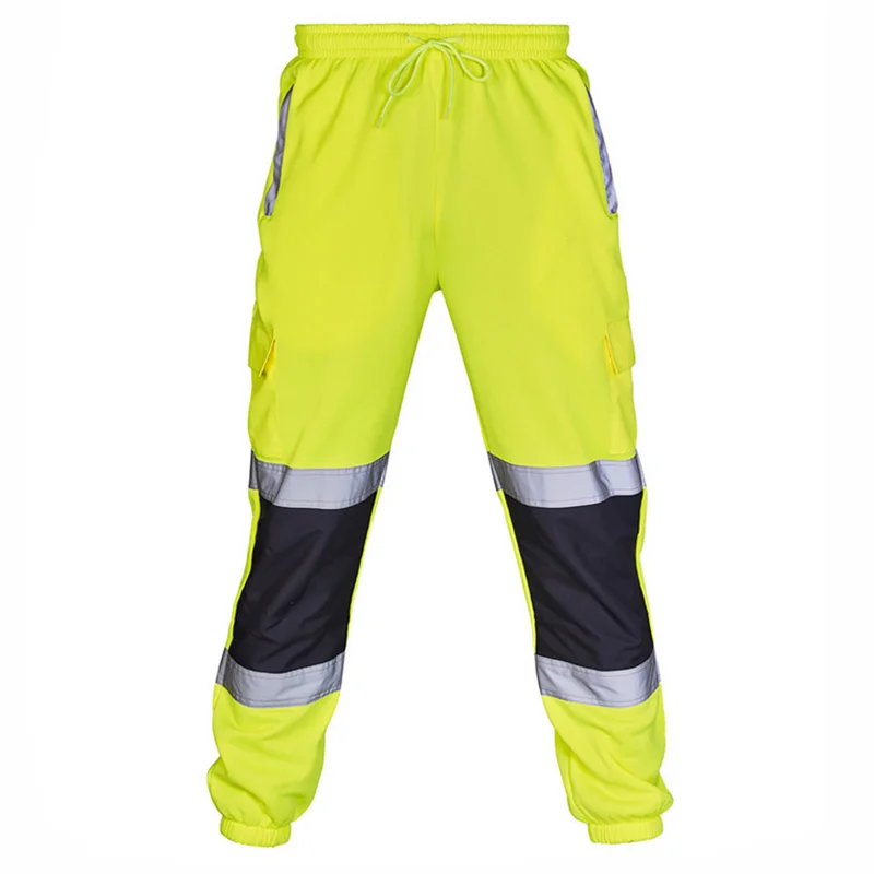 Men Road Work High Visibility Casual Pockets Work Cycling Trousers Pants Men\'s Reflective Training Sports Pants