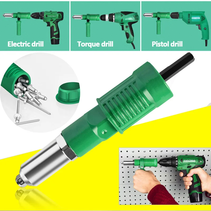 Adaptador de pistola de remache eléctrica, taladro eléctrico, cabeza de pistola de remache ciego de 2,4mm-4,8mm, herramienta de tuerca de remache de mano Industrial