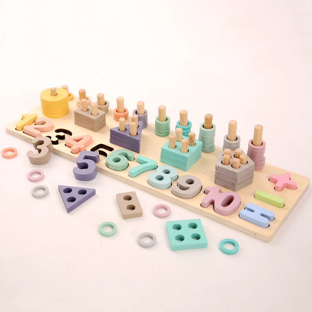 Kids Early Education Props Montessori Wooden Toys Geometric Shape Cognition Matching Math Baby Early Children Birthday Xmas Gift