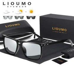 LIOUMO Rivet Square Photochromic Sunglasses Men Polarized Chameleon Glasses Women Classic Driving Goggle Anti-Glare gafas de sol
