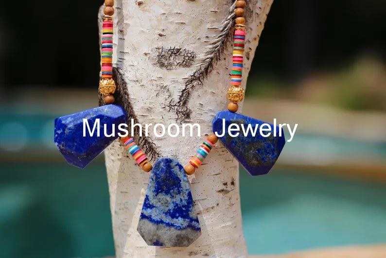 Natural Wood Drop Pendant Necklaces For Women Necklace lapis lazuli Charm Choker Clavicle Necklace