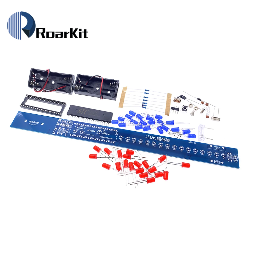 16 Bits POV LED Stick Light Rocker Diy Kit Shaking STC89C52 51 Microcontroller Electronic Solder Kits Blue/Red Display