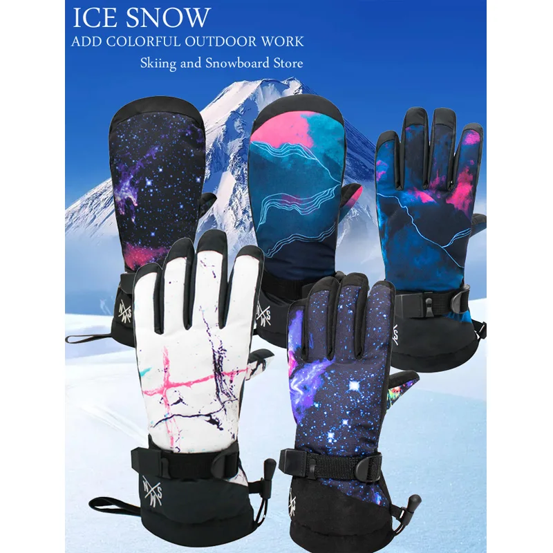 Waterproof Snow Gloves for Adults, Windproof Ski Gear, Snowboarding Gear, Five-finger and Plam, Outdoor Sports Mittens, Winter