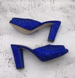 CHS1269 wykonane na zamówienie buty na obcasie pantofel damski buty ślubne Royal Blue Crystal kobiety slajdy buty imprezowe