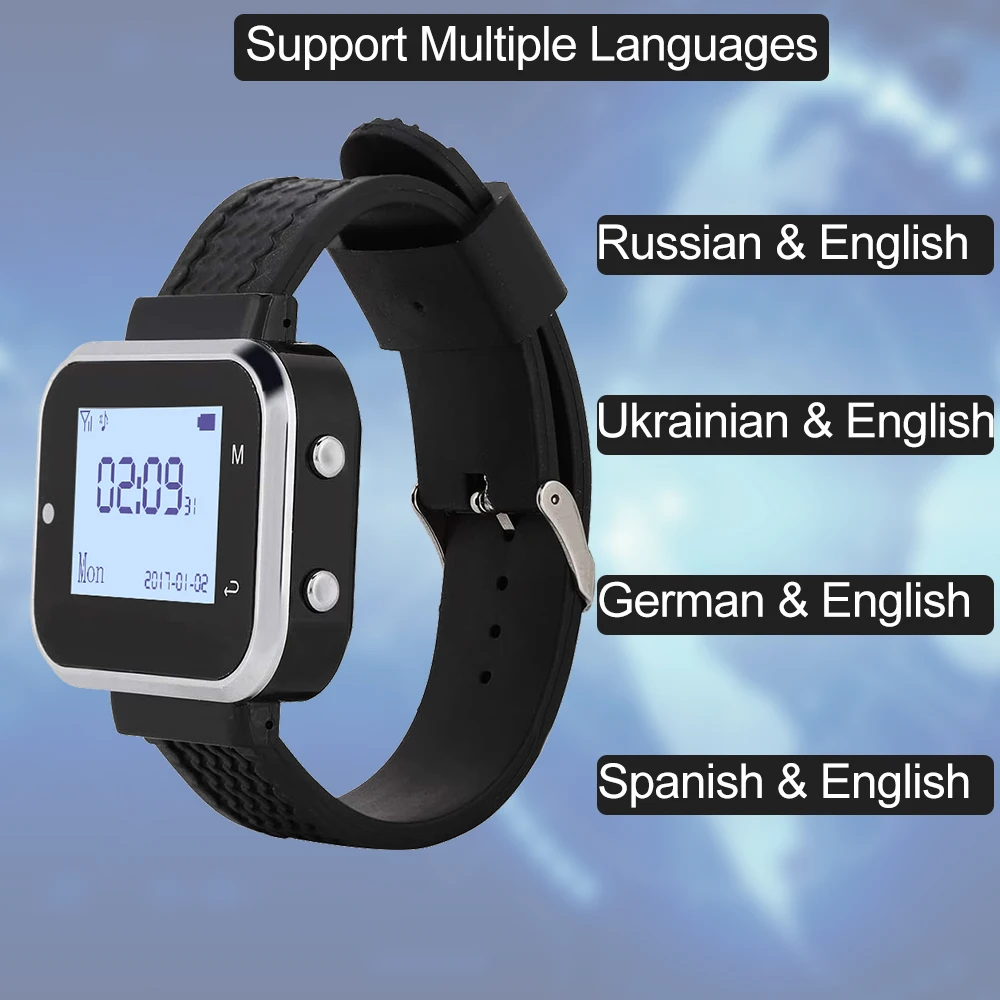 Imagem -04 - Jinglebells sem Fio Chamando Sistema de Pcs de Botões de Chamada Mais Pcs do Relógio Pager para Restaurante Equipamentos sem Fio Sinos de Chamada
