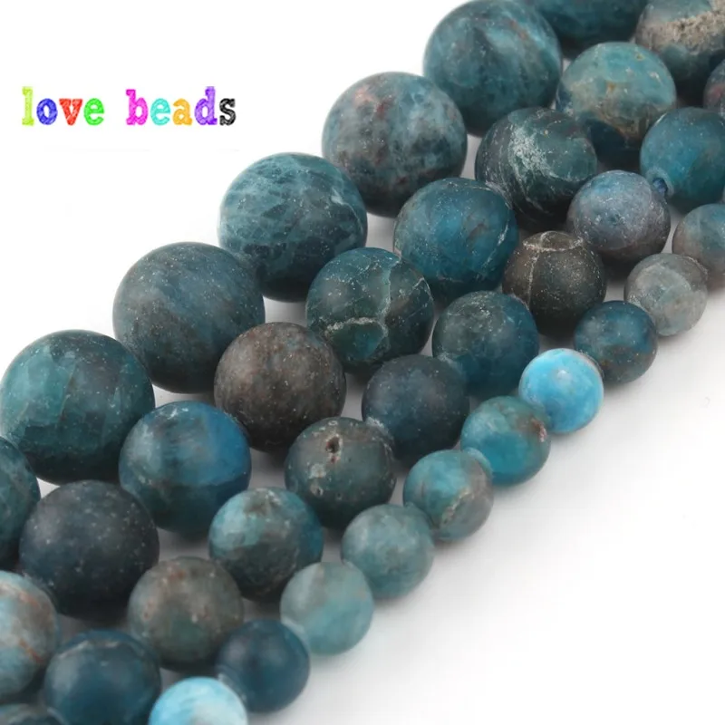 

AA+ Natural Blue Apatite Stone Beads Dull Polish Matte Gems Stone Round Bead for jewelry Making DIY Bracelet Necklace 15''Strand