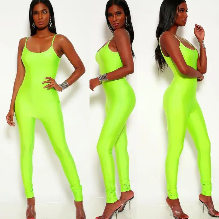 BKLD Ladies Jumpsuit Sexy Rompers Women Jumpsuits Party Neon Green Skinny Trousers Jumpsuit Women Spaghetti Strap Jumpsuits 2019