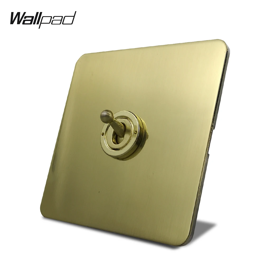 

Wallpad Satin Gold H6 Brushed Brass Color Stainless Steel Panel 1 Gang 1 Way or 2 Way Toggle Switch Electric Light Switch