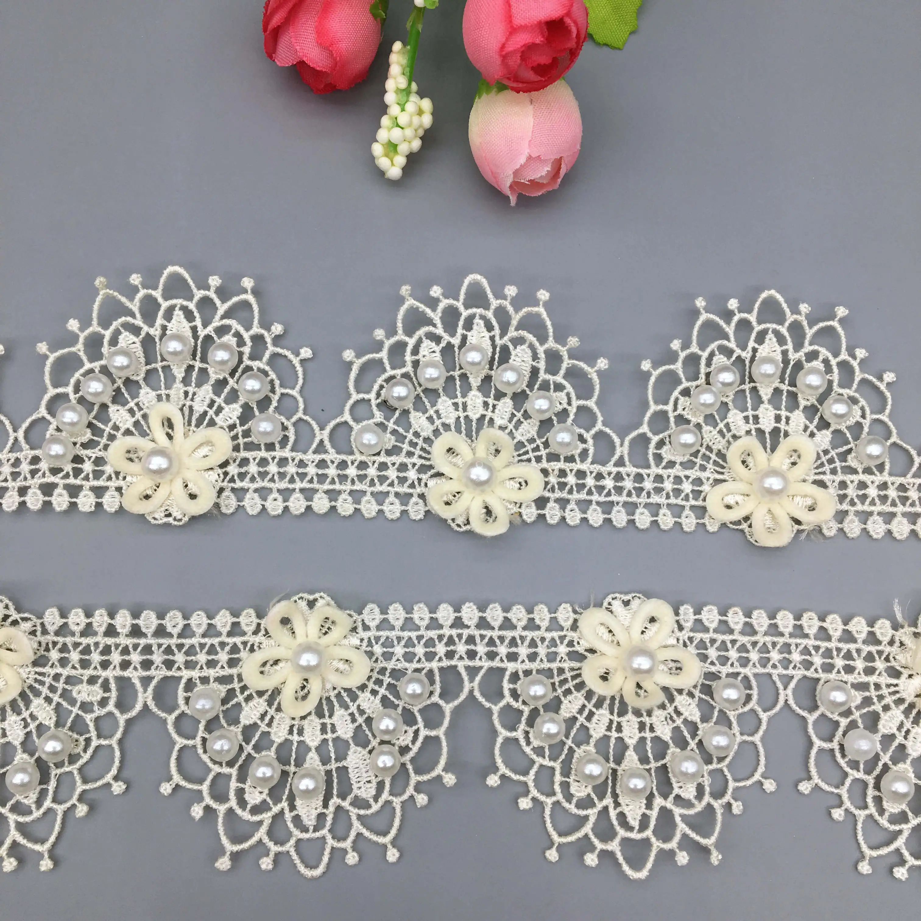 

1 yard 4cm Apricot Peacock Pearl Beaded Flower Embroidered Lace Trim Ribbon Applique DIY Wedding Dress Sewing Craft Decoration