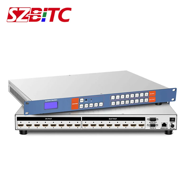 SZBITC 4K HDMI Matrix 8 in 8 out Video Switcher Splitter 8x8 EDID RS232,Visual Button,IR Remote Control For LCD TV DVD