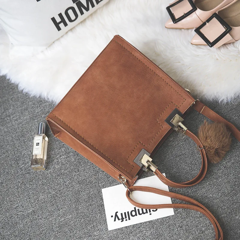 Women Bag Messenger Bag Handbag Casual Tote Bag Female Large Shoulder High Quality Suede Leather Handbag with Fur Ball