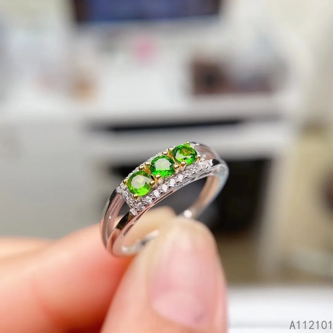 

KJJEAXCMY fine jewelry S925 sterling silver inlaid natural Diopside girl classic ring support test Chinese style hot selling