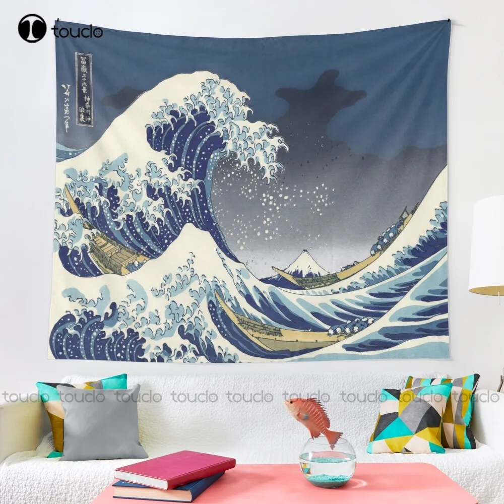 Great Wave: Kanagawa Night Hokusai Great Wave Off Kanagawa Tapestry Tapestry Dark Blanket Tapestry Bedroom Bedspread Decoration