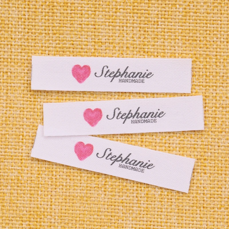 200 pcs Custom Clothing Labels - Personalized Brand Organic Cotton Ribbon Labels 12mmx60mm Logo or Text Sewing DIY Labels