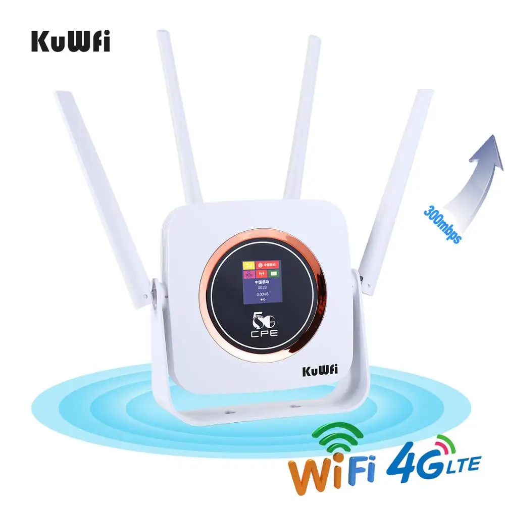 KuWFi 4G Router Cat6 300Mbps Unlocked Wireless CPE Router 4G LTE SIM Wifi Router With SIM Card Slot &RJ45 Lan Port